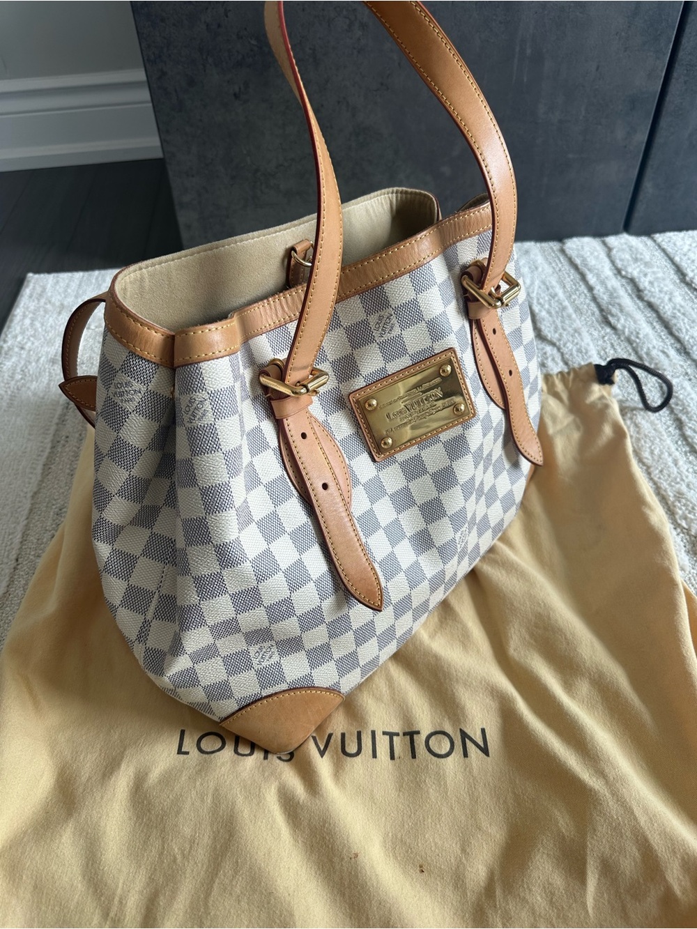 Louis Vuitton Damier Azur Canvas Shoulder Bag in White and Tan